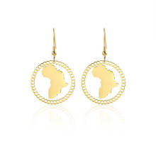 Simple 18K Gold Plated Circular Hollow Africa Map Earrings Hook Earrings